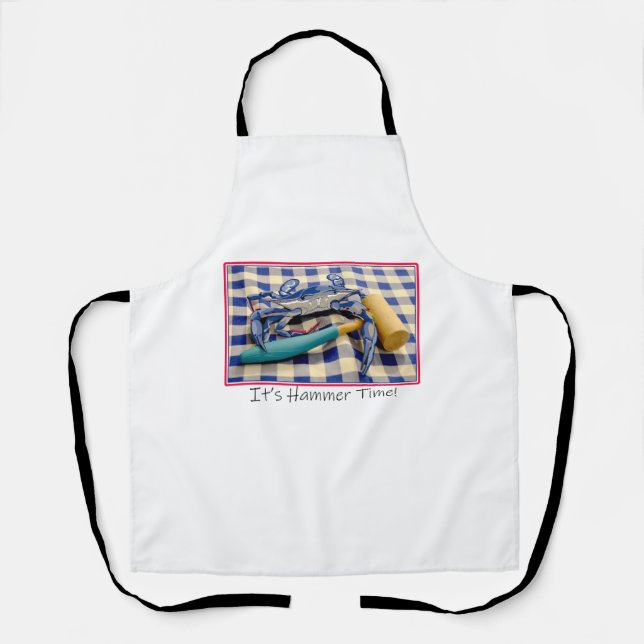 It's Hammer Time Blue Crab with Hammer on Gingham  Apron (Front)