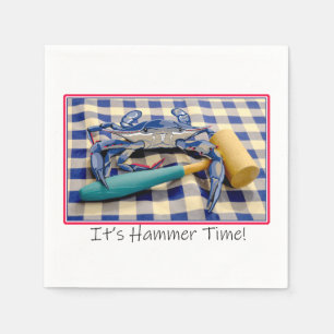 It's Hammer Time Blue Crab with Hammer on Gingham Napkin