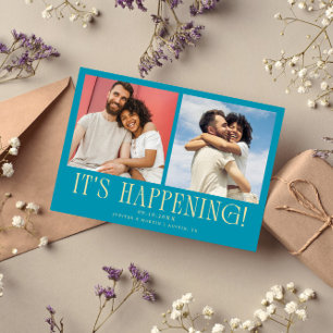 It's Happening 2-Photo Aqua Blue Wedding Save The Date