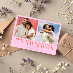 It's Happening 2-Photo Orange Pink Wedding Save The Date