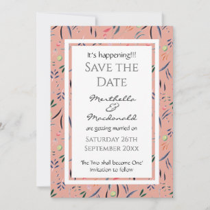 IT'S HAPPENING Coral Pink Floral Save The Date