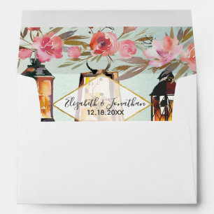 It's Happening Rose Gold Floral Lantern Green Envelope