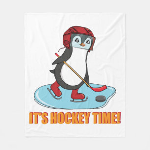 It's Hockey Time - Cute Penguin Ice Hockey Fleece Blanket