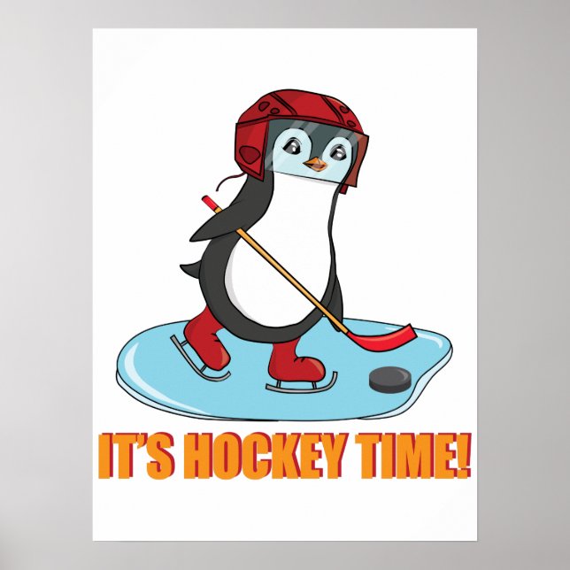 It's Hockey Time - Cute Penguin Ice Hockey Poster (Front)