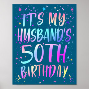 It's Husband's 50th Birthday Colorful Illustration Poster