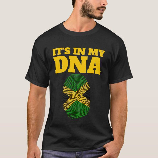 It's In My DNA Flag Of Jamaican Roots Fingerprint T-Shirt (Front)