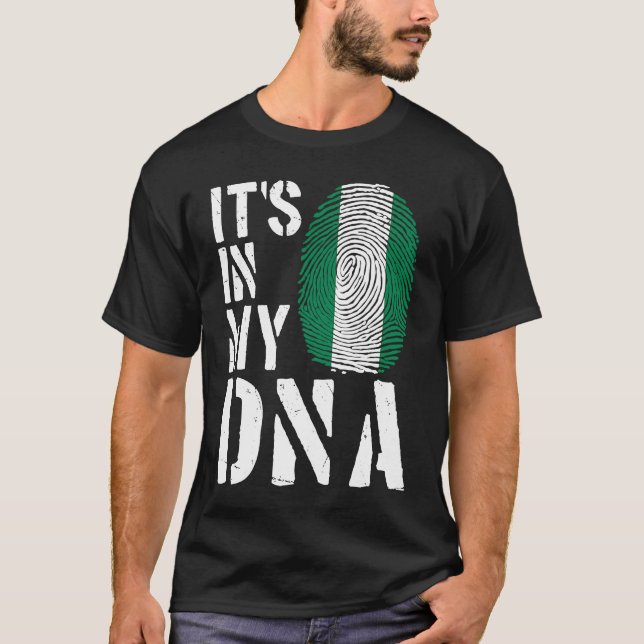 It's In My DNA Nigerian Flag Fingerprint BHM Afro  T-Shirt (Front)