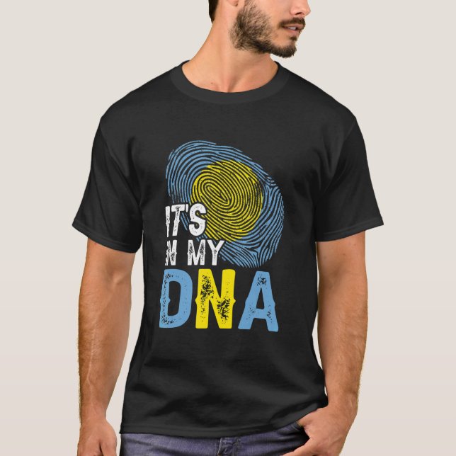 It's In My Dna Palau Flag Fingerprint Patriotic T-Shirt (Front)