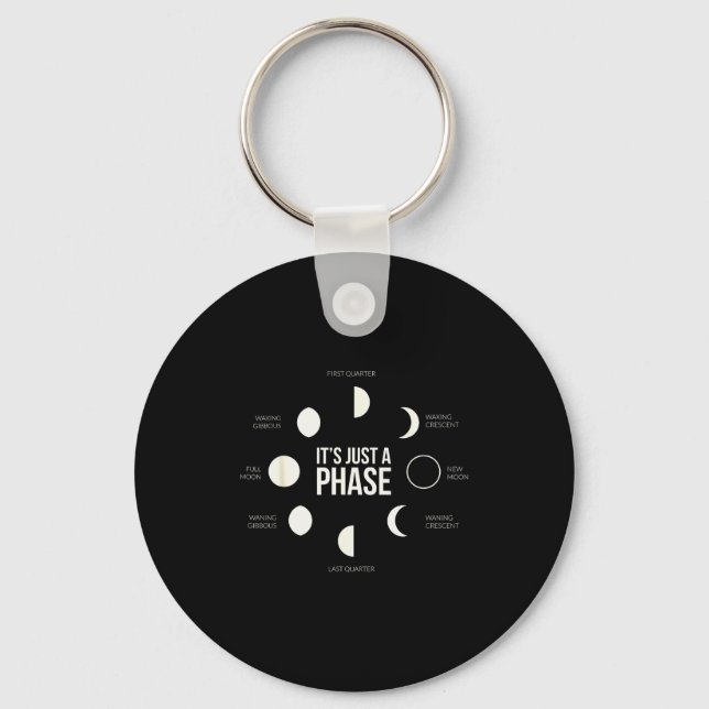 It's Just A Phase Lunar Phases New Moon Earth Hemi Key Ring (Front)
