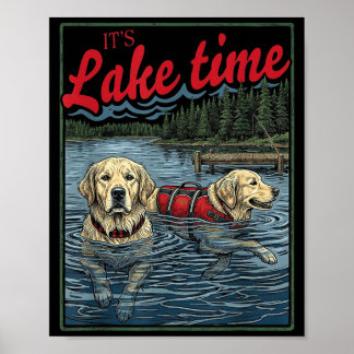 Its Lake Time Golden Retriever Vintage Lake Life Poster