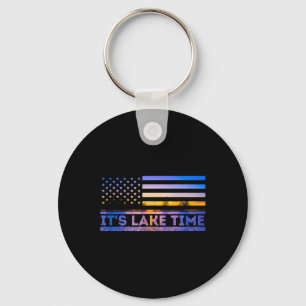 It's Lake Time Sunset American Flag Summer Vacatio Key Ring