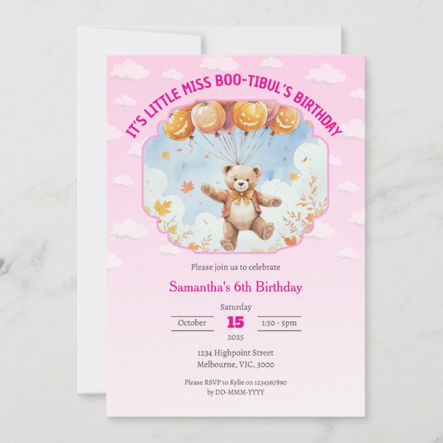 It's Little Miss Boo-tiful's Birthday Pink Girls Invitation (Front)