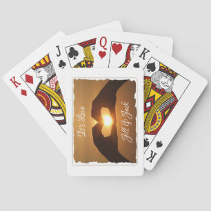 It's Love Heart Hands Sunset Personalised Playing Cards