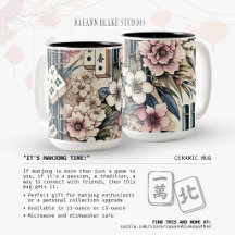 "It's Mahjong Time!" Floral Ceramic Mug