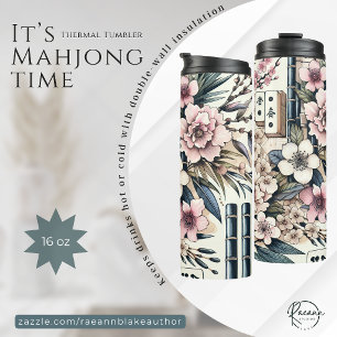 "It's Mahjong Time" Floral Print Thermal Tumbler
