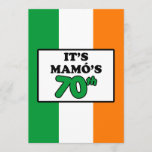 It's Mamo's 70th Birthday Irish Flag Invite<br><div class="desc">It's Mamo's 70th Birthday invite featuring the colours of the flag of Ireland. Celebrate an Irish grandmother's seventieth birthday! This green,  white and orange invite is perfect to get everyone in a party mood for their favourite Irish grandma. Great for a 70th milestone family party.</div>