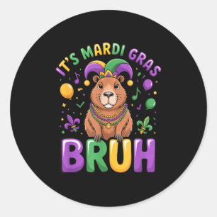 Its Mardi Gras Bruh Capybara Funny Carnival Party Classic Round Sticker