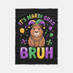 Its Mardi Gras Bruh Capybara Funny Carnival Party  Fleece Blanket