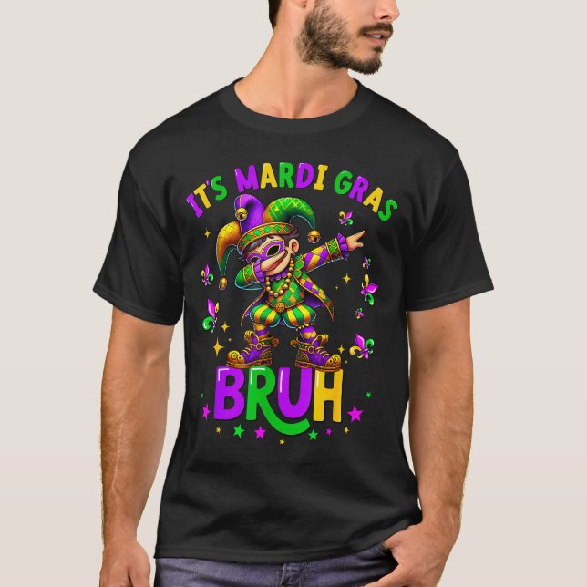 It's Mardi Gras Bruh Dabbing Leprechaun Jester New T-Shirt (Front)