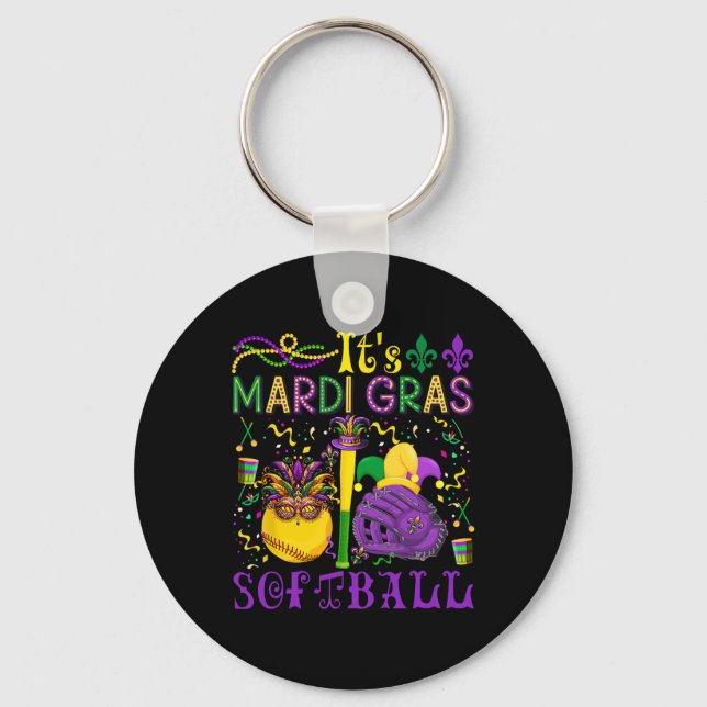 It's Mardi Gras Softll Player Team Costume Masked  Key Ring (Front)