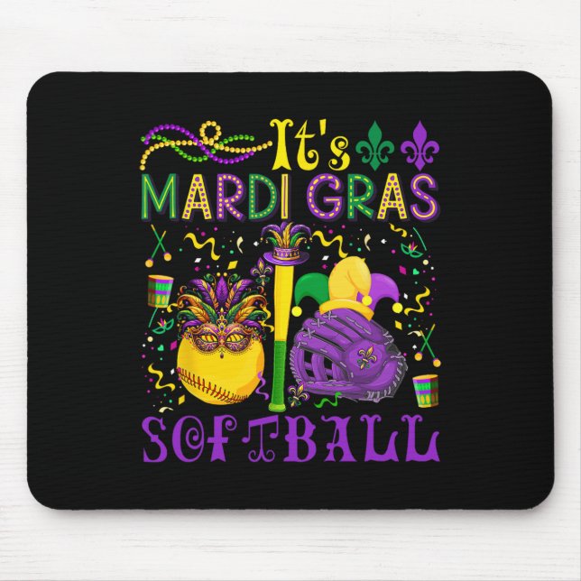 It's Mardi Gras Softll Player Team Costume Masked  Mouse Mat (Front)