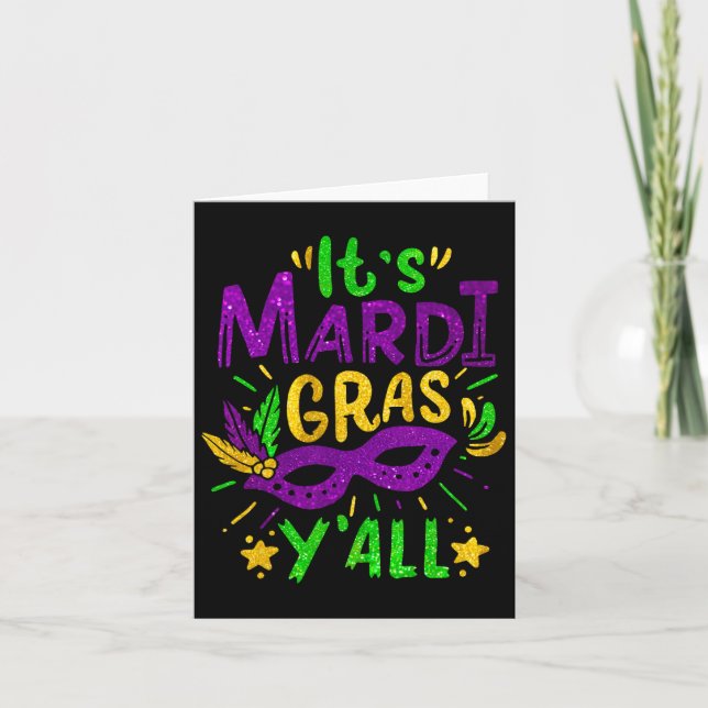 Its Mardi Gras Yall Beads Mask Jester Hat Festival Card (Front)