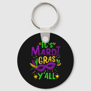 Its Mardi Gras Yall Beads Mask Jester Hat Festival Key Ring