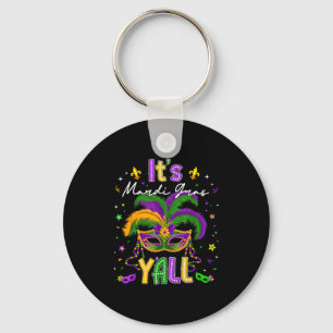 It's Mardi Gras Y'all Feathered Mask Carnival Men Key Ring