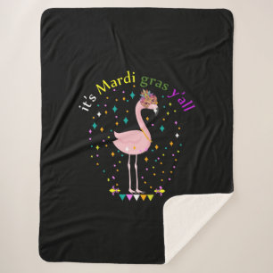 Its Mardi Gras Yall Funny Mask Flamingo Lover Sherpa Blanket