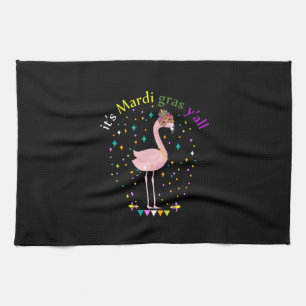 Its Mardi Gras Yall Funny Mask Flamingo Lover Tea Towel