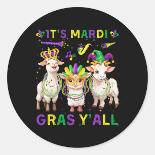 Its Mardi Gras Y'all Goats Jester Mask Beads Women Classic Round Sticker