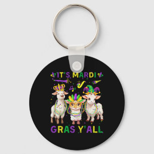 Its Mardi Gras Y'all Goats Jester Mask Beads Women Key Ring