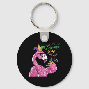 It's Mardi Gras Yall Shenanigan Beans Flamingo  Key Ring