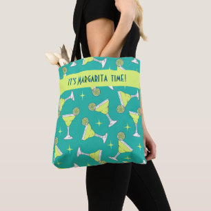 It's Margarita Time Retro Cocktail Patterned Blue Tote Bag