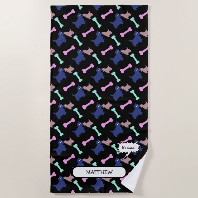 It's mine Scottish Terrier personalised Beach T Towel (Front)