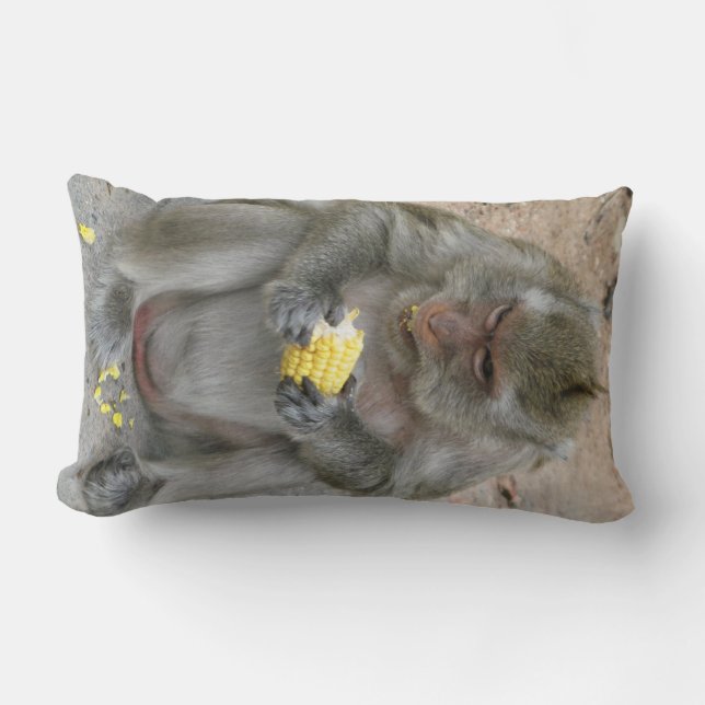 It's Mine!! ... Wild Thai Macaque Monkey Lumbar Cushion (Front)