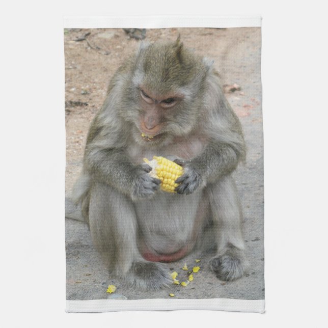It's Mine!! ... Wild Thai Macaque Monkey Tea Towel (Vertical)