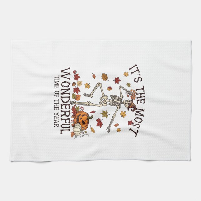 Its Most Wonderful Dancing Skeleton Halloween Witc Tea Towel (Horizontal)