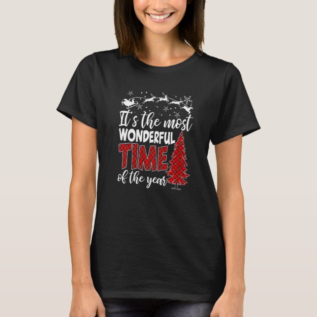 It's Most Wonderful  Time Christmas Buffalo Red Pl T-Shirt (Front)