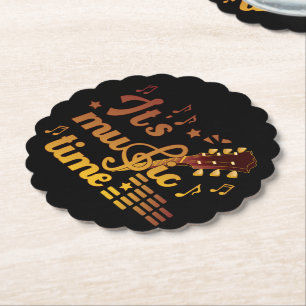 It's Music Time, Gold Guitar Musical Paper Coaster