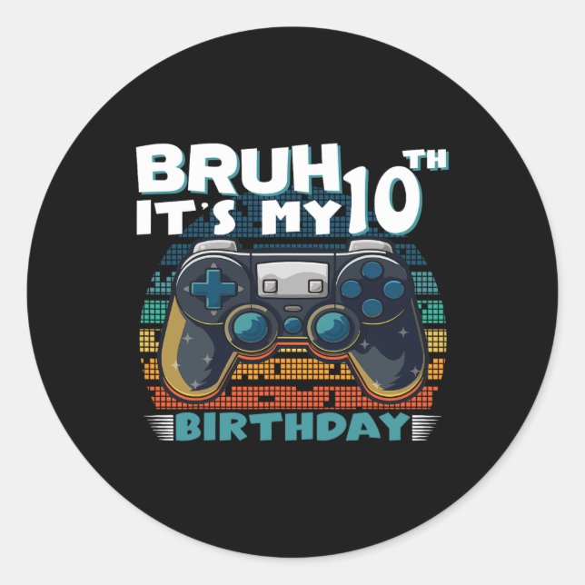 It's My 10th Birthday 10 Years Old Cool Video Game Classic Round Sticker (Front)