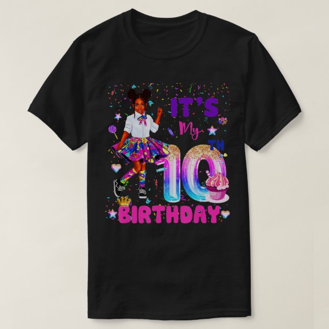 Its My 10th Birthday African American Black Girl 1 T-Shirt (Design Front)