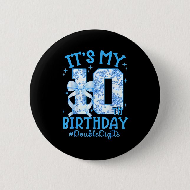 It's My 10th Birthday Girl Blue Coquette Bow 10 Ye 6 Cm Round Badge (Front)