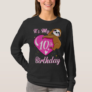 Its My 10th Birthday Pink Smiling Sloth Girl Theme T-Shirt