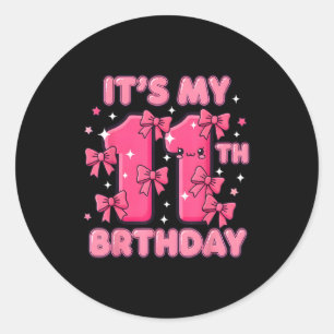 It's My 11th Birthday Coquette Bow Girl Cute 11 Ye Classic Round Sticker