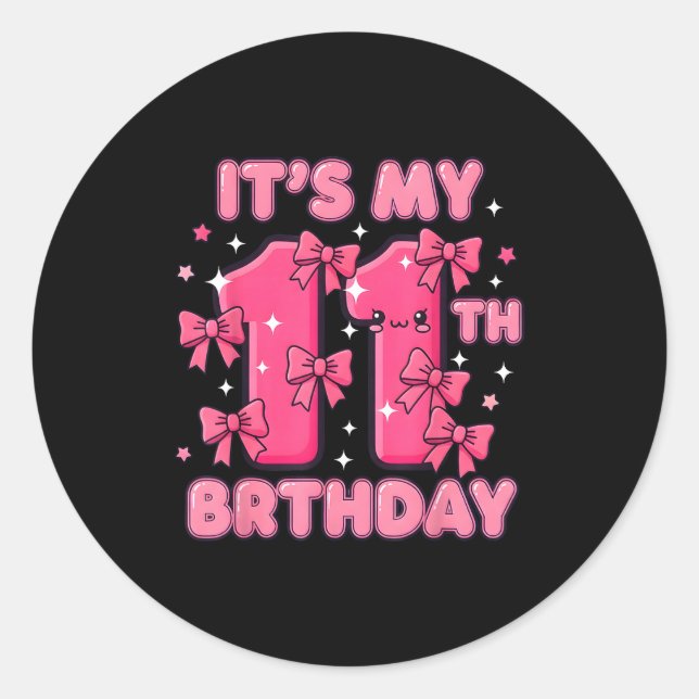 It's My 11th Birthday Coquette Bow Girl Cute 11 Ye Classic Round Sticker (Front)