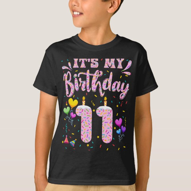 It's My 11th Birthday Girl Doughnut Happy 11 Years T-Shirt (Front)