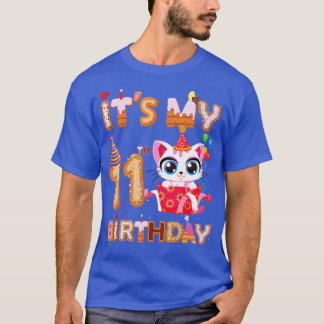 It's My 11th Birthday Girl Funny Cat Birthday 11 Y T-Shirt