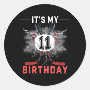 It's My 11th Birthday Hockey Boy Funny Hockey Birt Classic Round Sticker