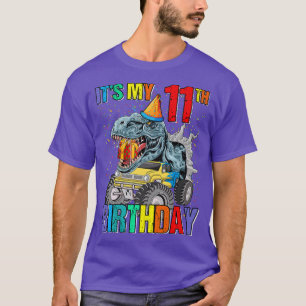 It's My 11th Birthday Monster Truck Dinosaur Boys  T-Shirt